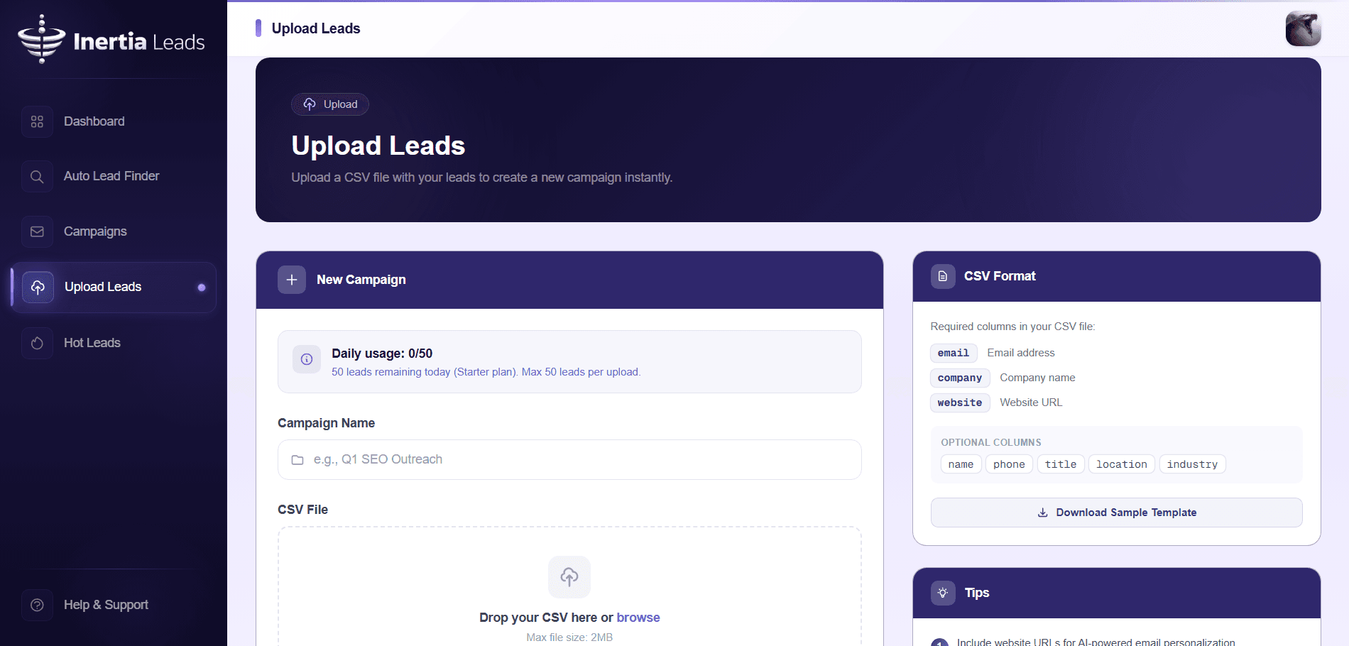 CSV Upload & Lead Import